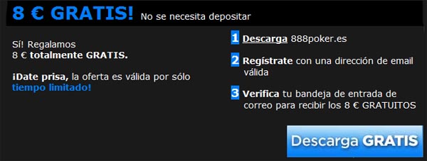 Registrate en la sala 888poker y recibe tu bono de bienvenida