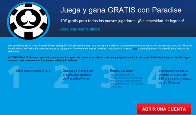Bono sin deposito ParadisePoker